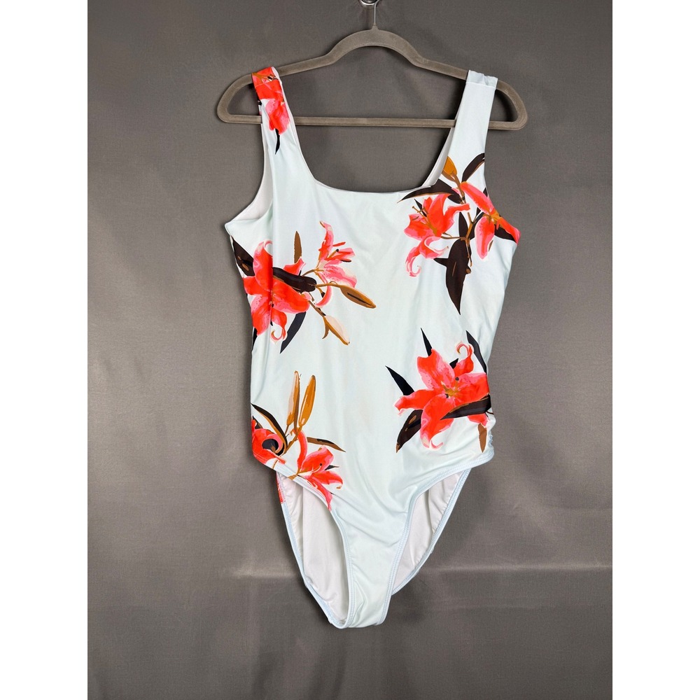 Albion One Piece Swimsuit Women XL Mint Green Floral Lily Scoop Neck Tropical
